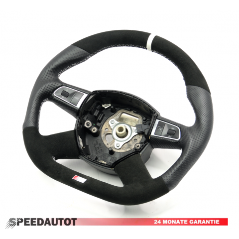 Volant en cuir plat pour Audi A3 A4 A6 A5 multifonction ligne blanche